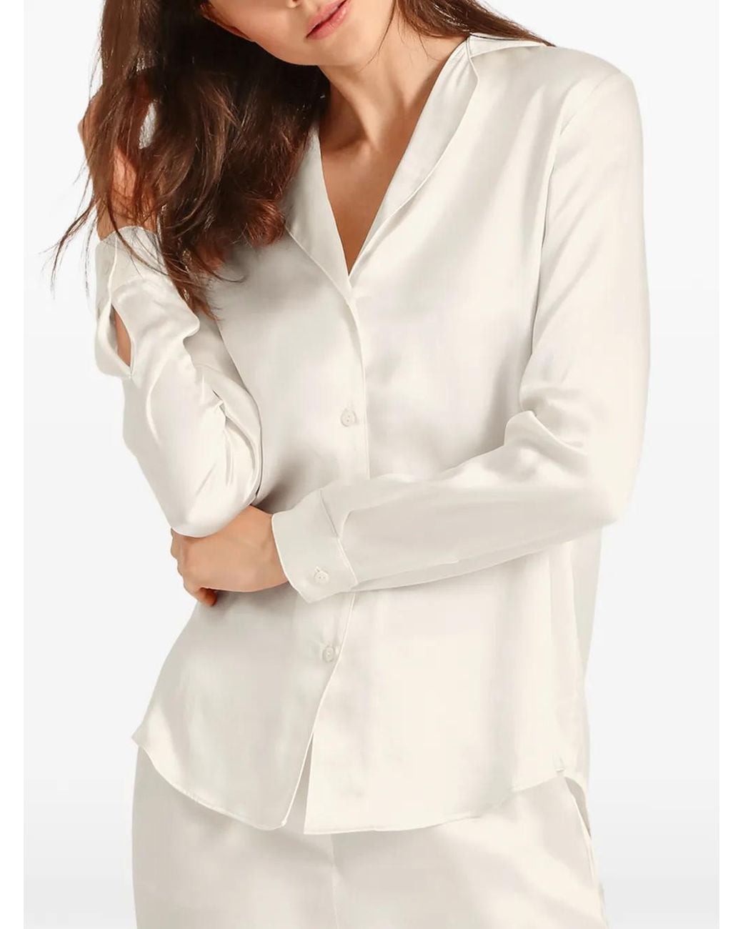 Aubade White Toi Mon Amour Silk Pajama Shirt