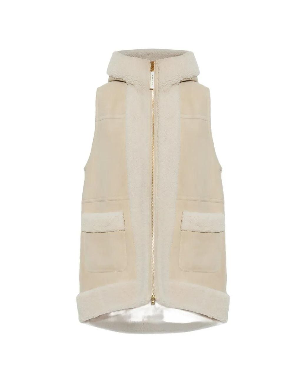 Bogner White Lona Shearling-Trim Hooded Gilet