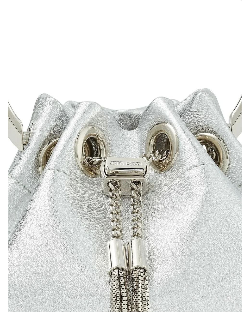 Jimmy Choo White Bon Bon Micro Bucket Bag