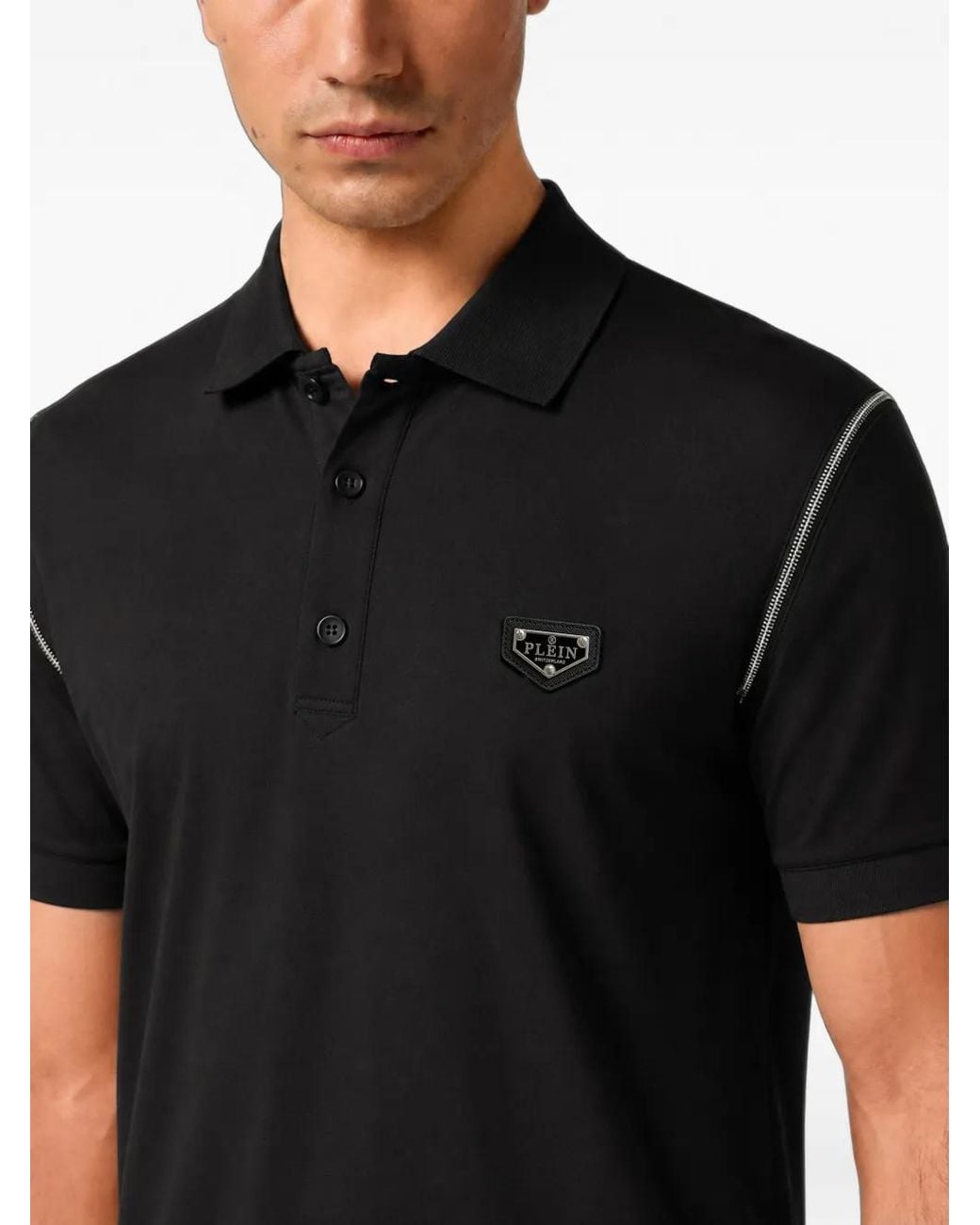 Philipp Plein Black Polo T-Shirt Zippers On Sleeves for men