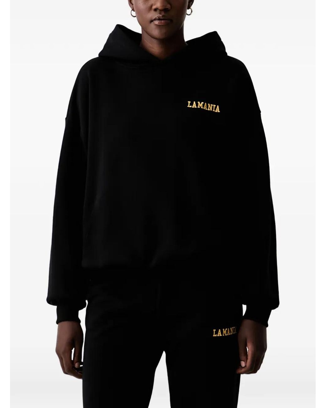 La Mania Black Hugh Logo-Embroidered Hoodie
