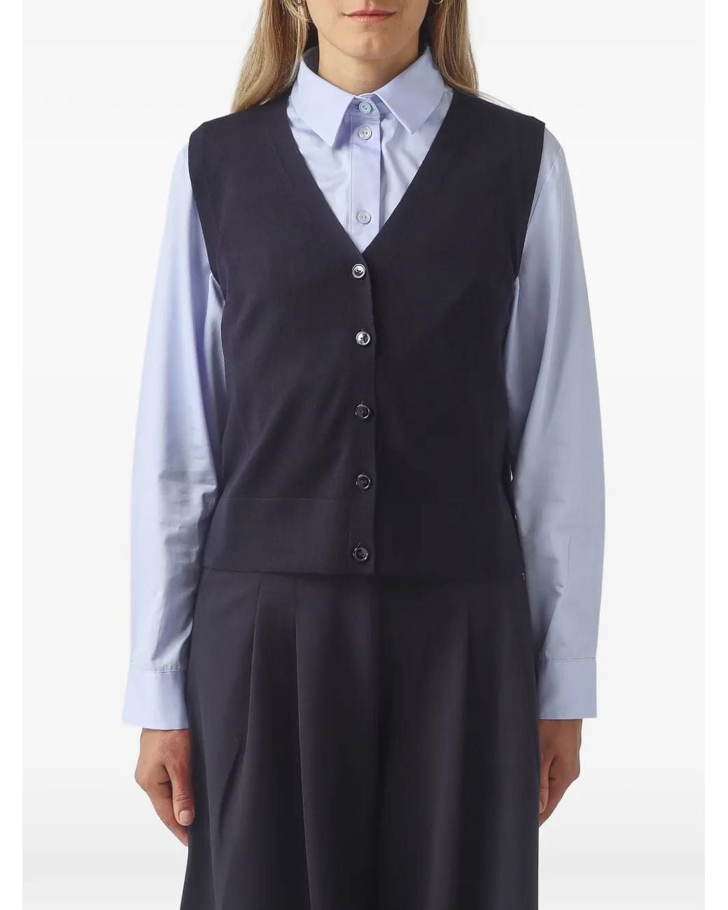 Max Mara Blue V-Neck Button-Up Vest