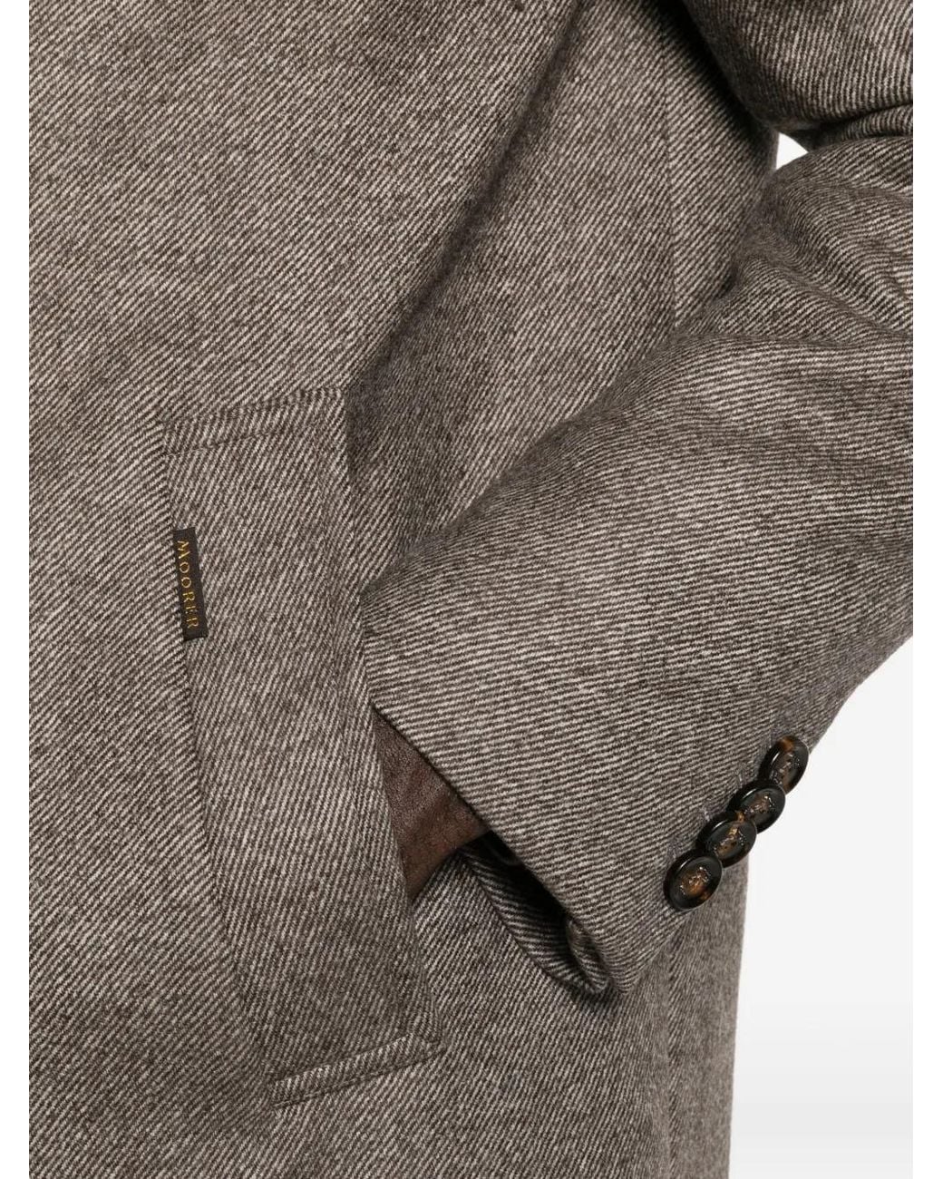 Moorer Gray Button-Up Layered-Neck Coat for men