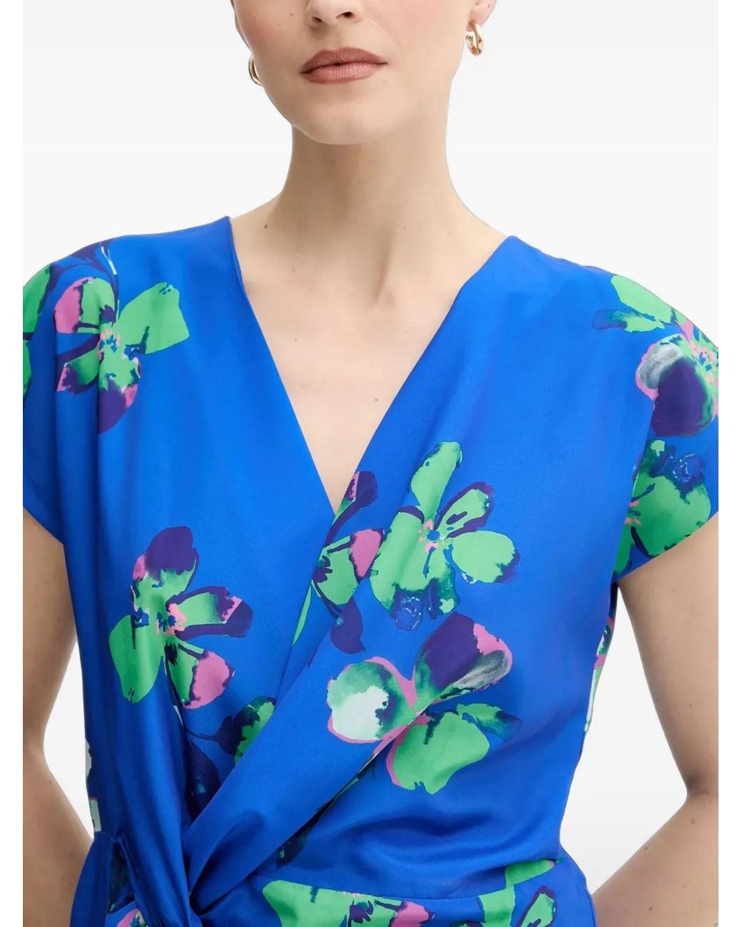 Morgan Blue Floral-Print Wrap-Style Top