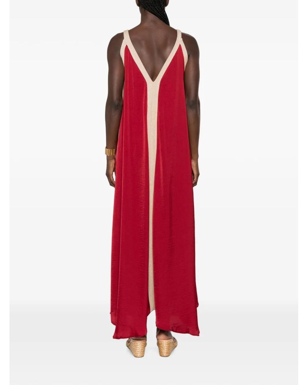 MOUTAKI Red V-Neck Sleeveless Maxi Dress