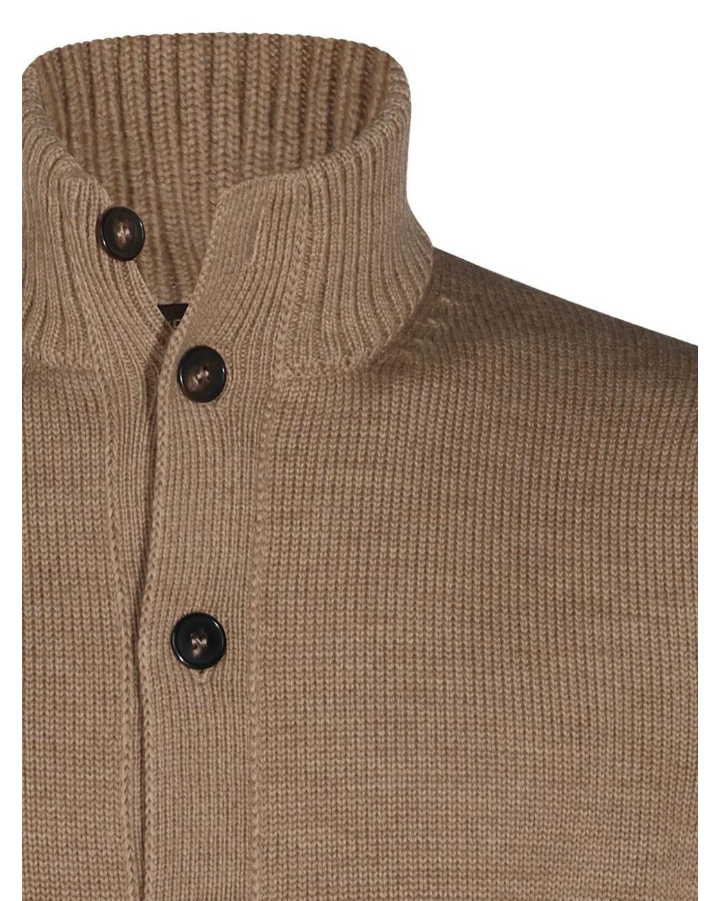 Zanone Brown Pull Boutonné À Finitions Côtelées for men