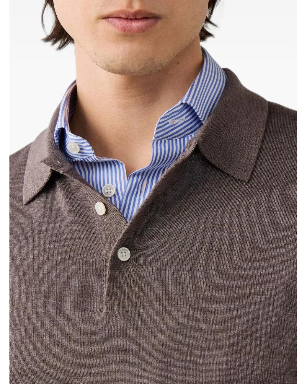 Hackett Gray Knitted Long-Sleeve Polo Shirt for men