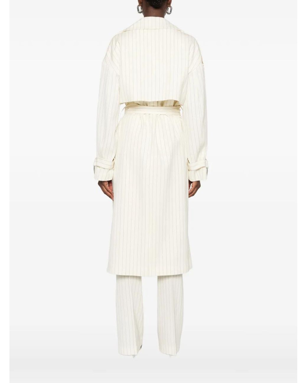 Dondup White Pinstripe-Pattern Belted Coat