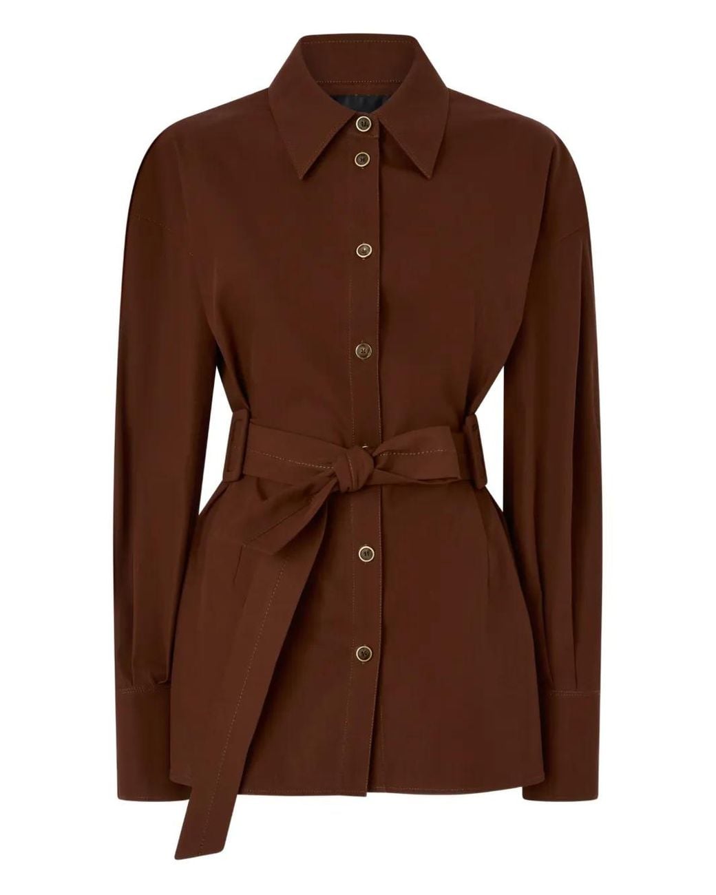 Pinko Brown Cotton Jacket With Belt