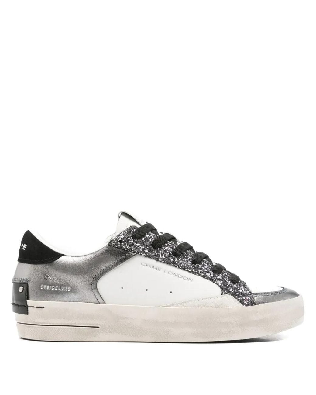 Crime London Brown Sk8 Deluxe Glitter-Detail Sneakers