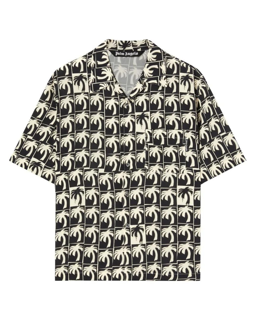 Palm Angels White Palm-Tree Print Bowling Shirt for men