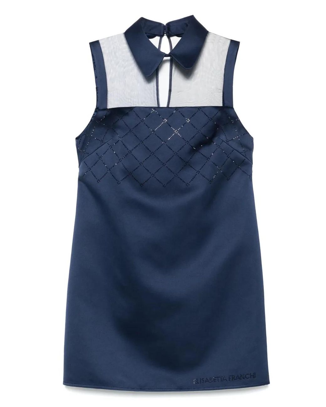 Elisabetta Franchi Blue Rhinestones Satin Mini Dress