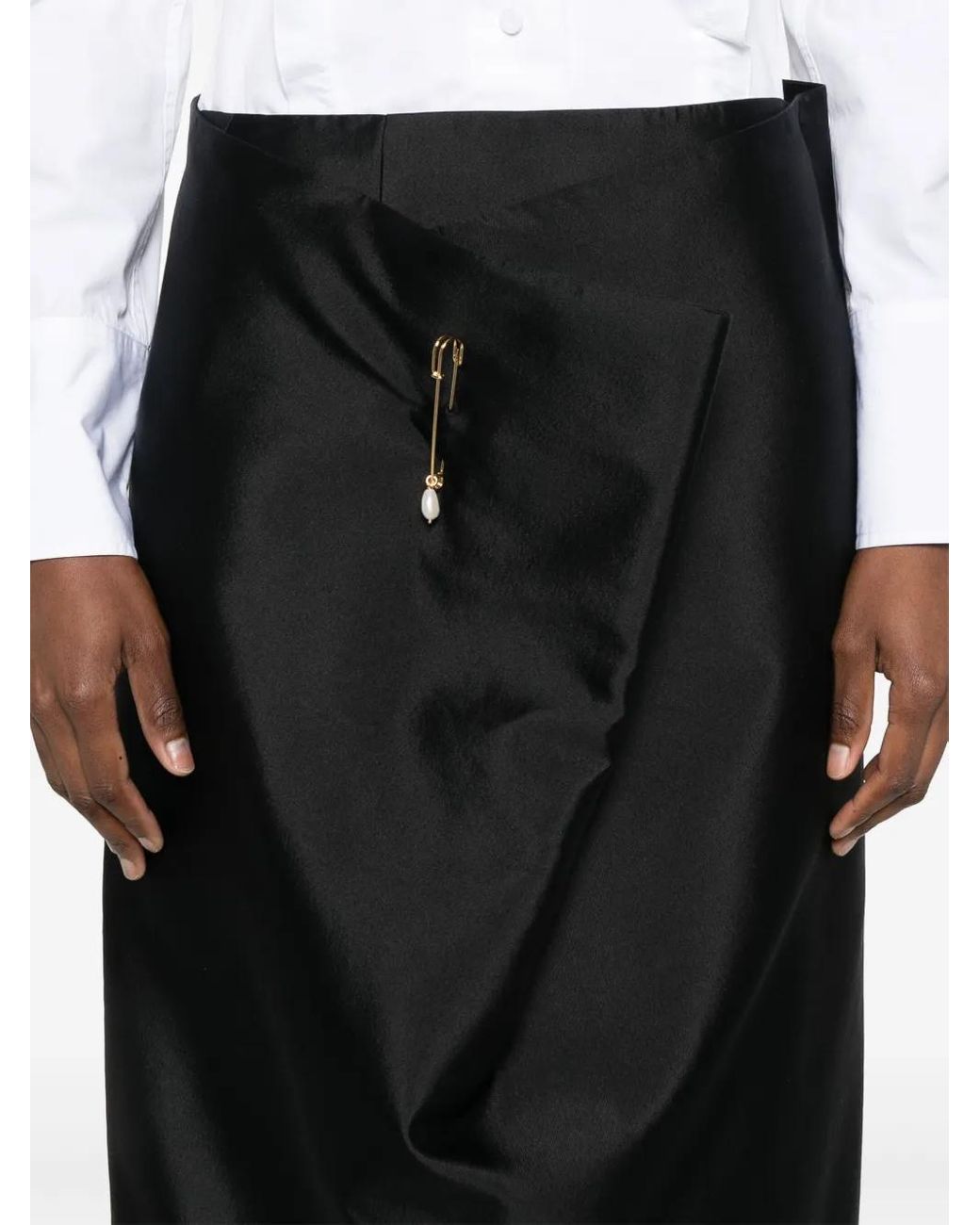 Carven Black Fold Front Midi Skirt