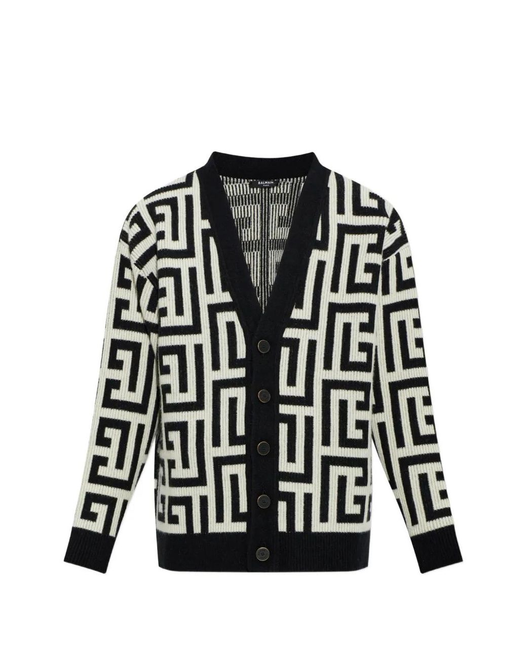 Balmain Black Cashmere Cardigan With Monogram for men