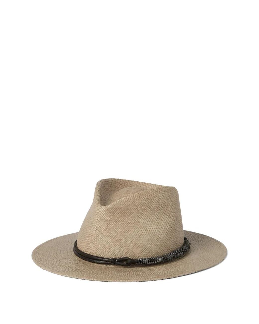 Brunello Cucinelli Natural Leather-Band Straw Fedora
