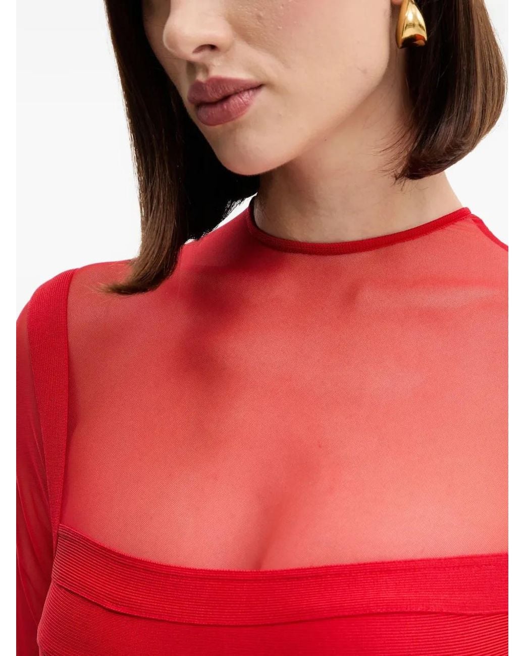 Hervé Léger Red Ella Long-Sleeve Maxi Dress