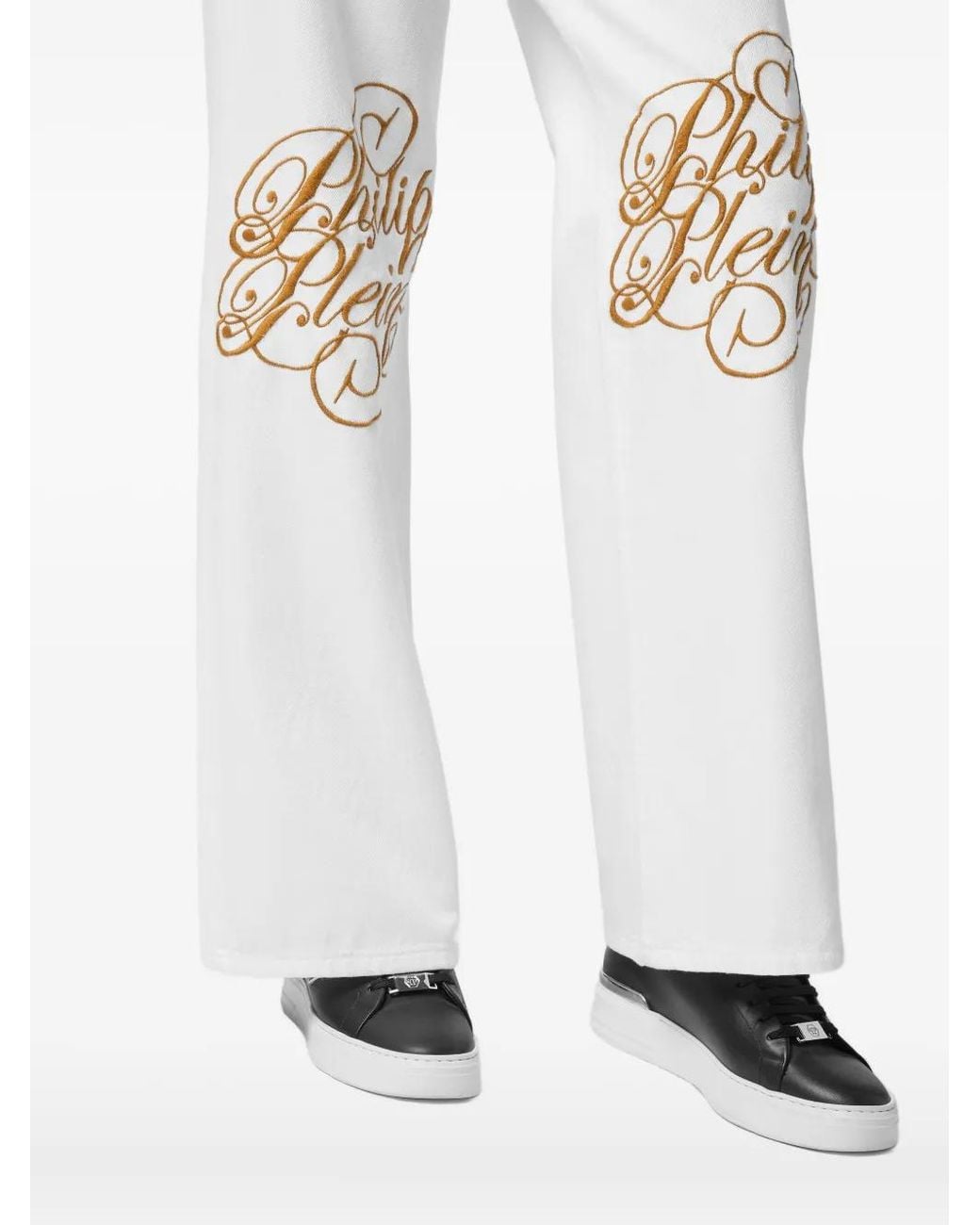 Philipp Plein White Logo-Embroidered Jeans