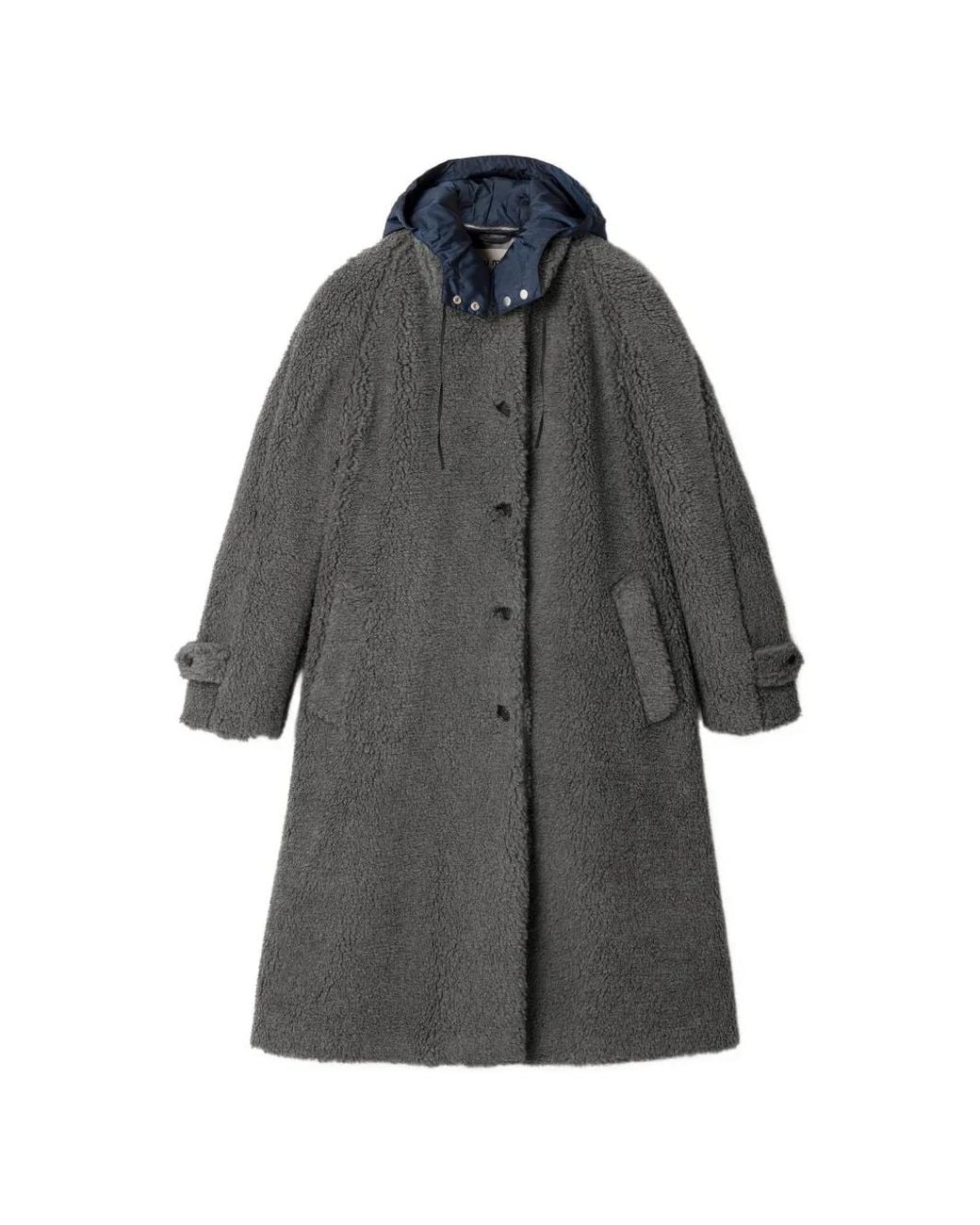 Miu Miu Gray Hooded Shearling-Effect Coat