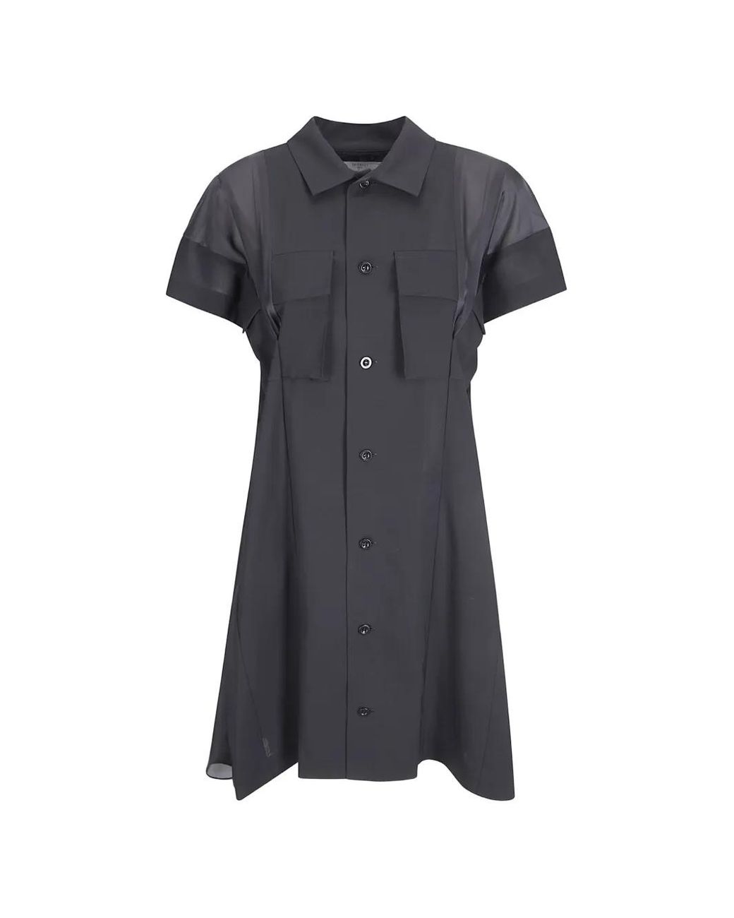 Sacai Black Robe Courte En Laine Tailleur À Poches