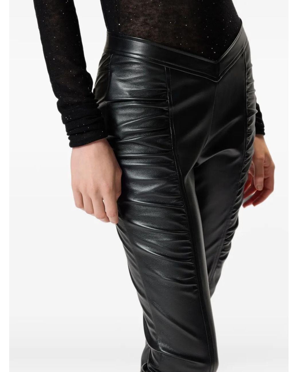 Pinko Black High-Waisted Panel Trousers With Ruched Detailing