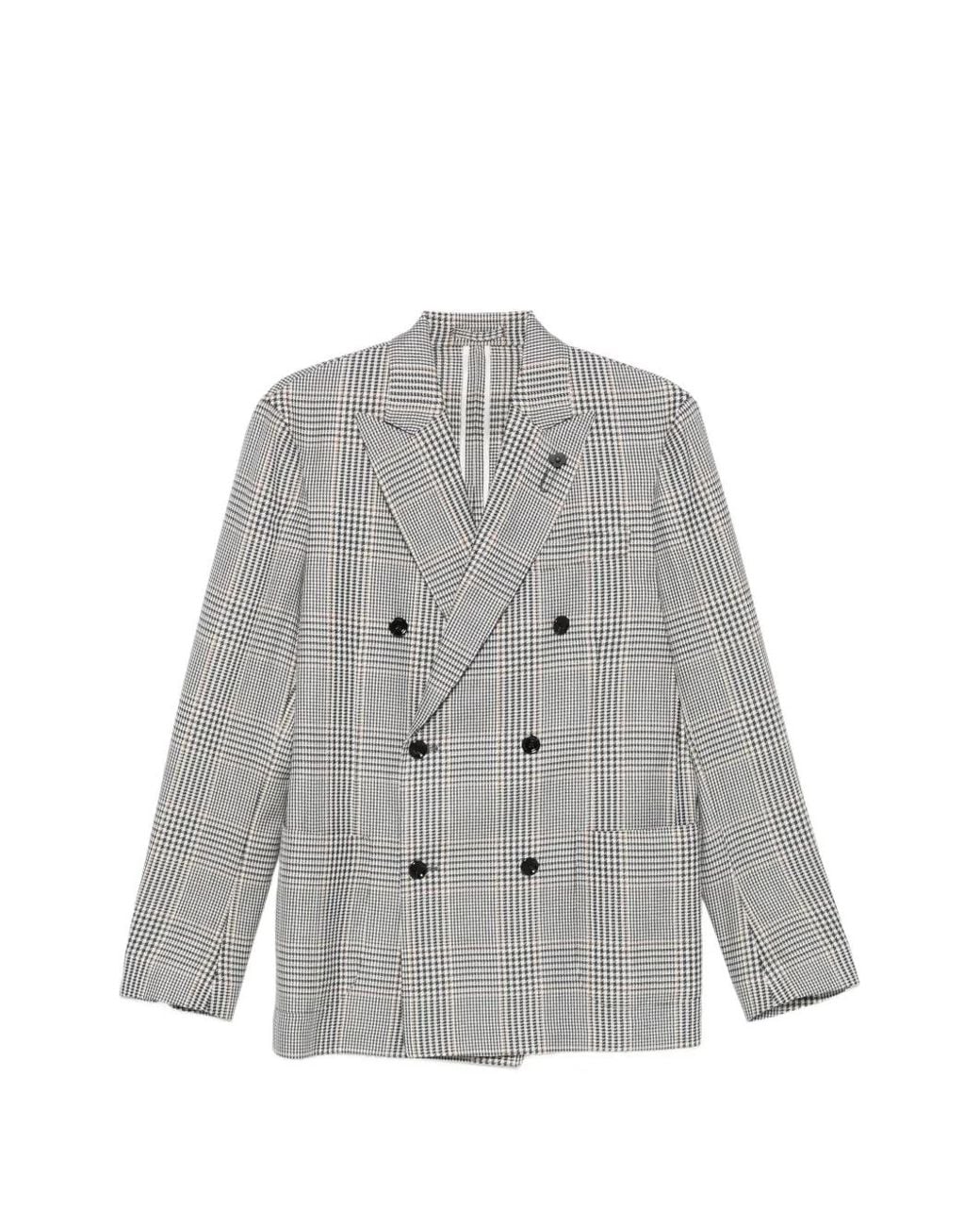 Lardini Gray Double-Breasted Checked Blazer for men
