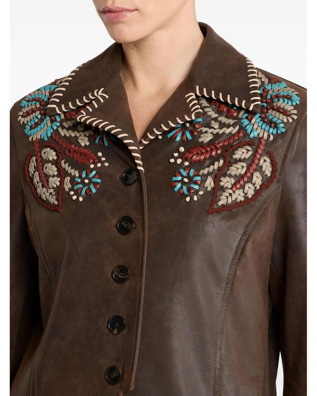 Etro Black Leather Jacket With Threading