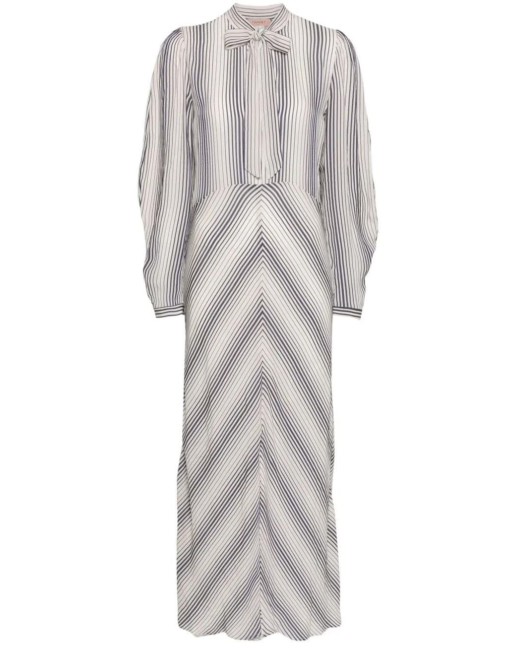 Twinset Gray Striped V-Neck Shirtdress
