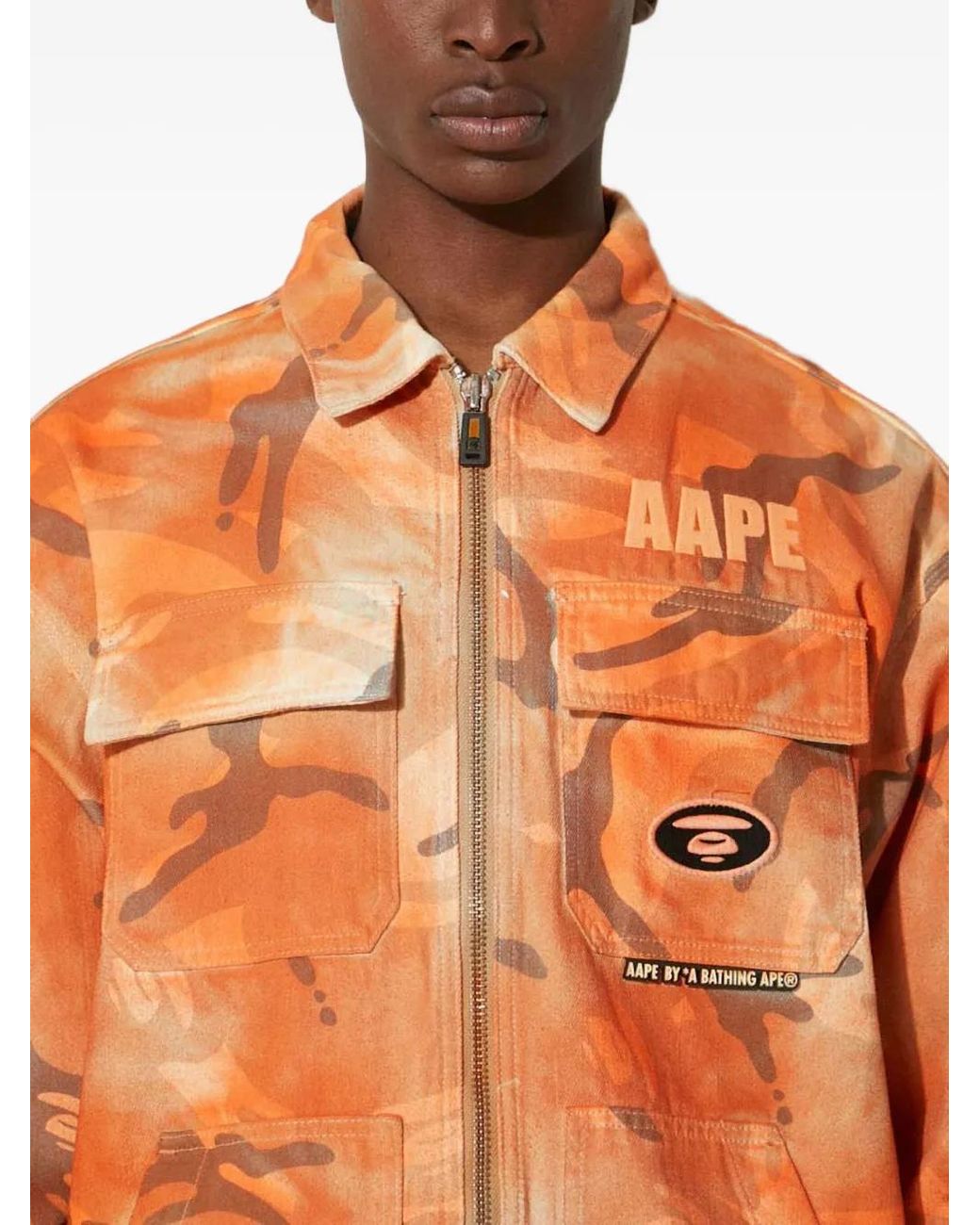 Aape By A Bathing Ape Orange Surchemise Camo À Fermeture Zippée for men