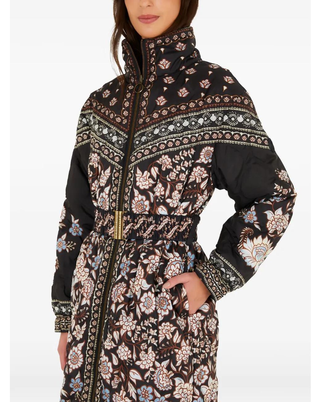 Farm Rio Black Floral-Print Belted Coat