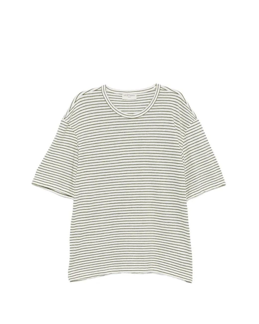 Officine Generale White T-Shirt À Rayures for men