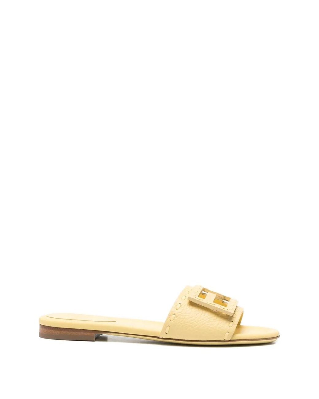 Fendi Metallic Baguette Leather Slides