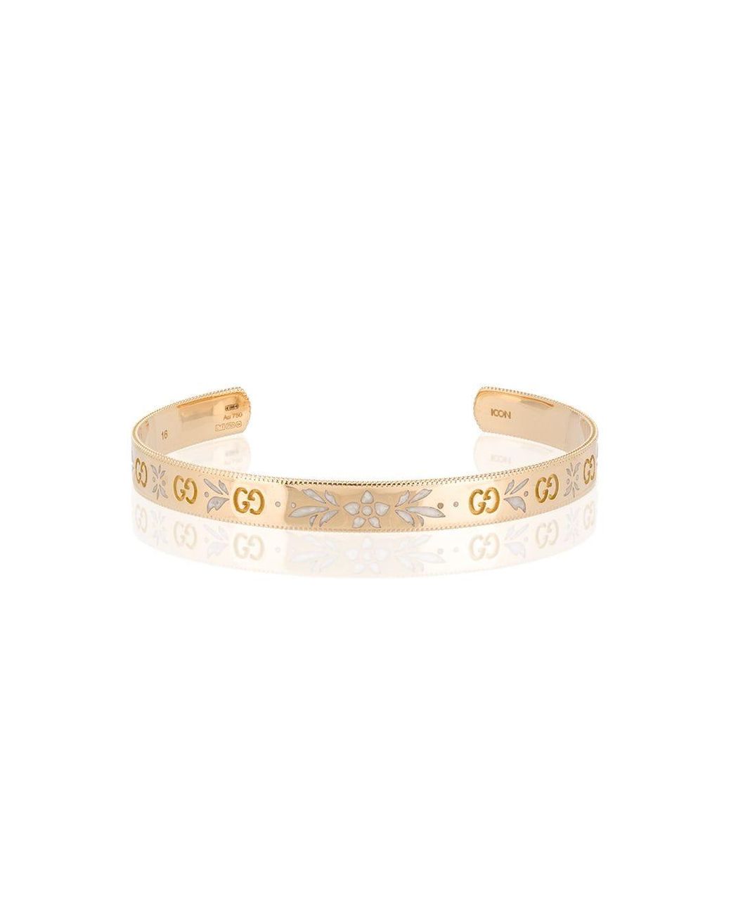 Gucci 18K Gold Icon Blooms Cuff Bracelet Black Blue Inlay Womens  eBay
