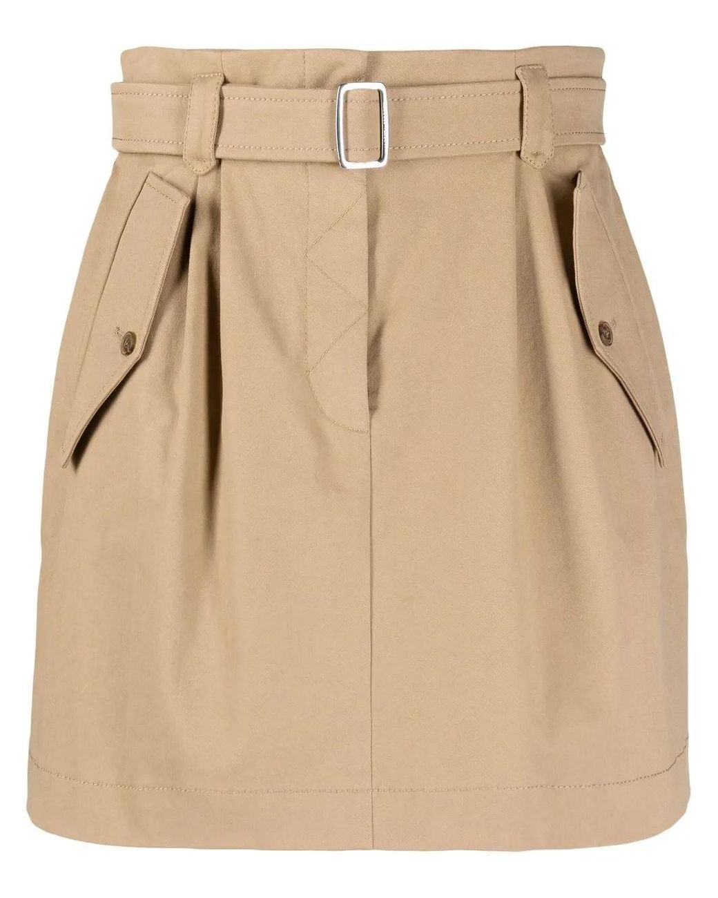 Alberta Ferretti Natural Belted-Waist Cargo-Pocket Skirt