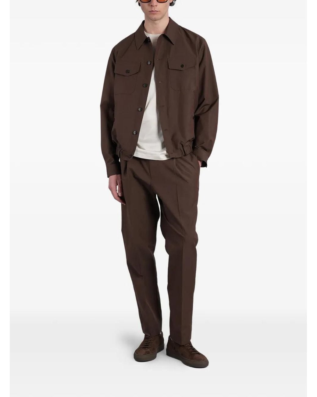 Grayed Brown Elasticated-Hem Button-Up Jacket for men