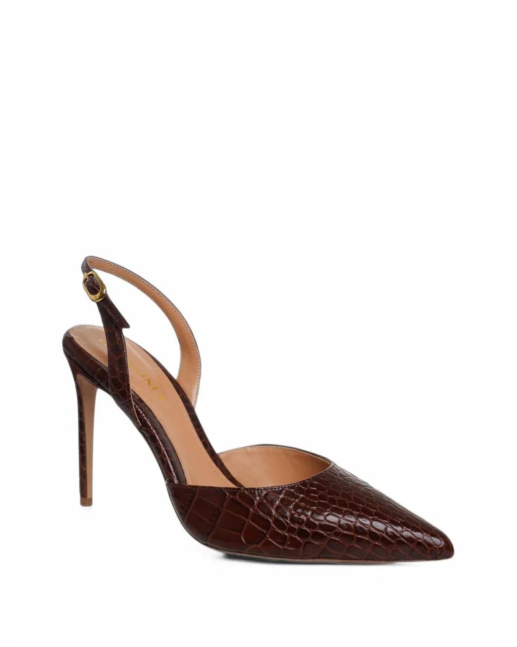 Ginissima Brown Ami Crocodile-Effect Slingback Pumps