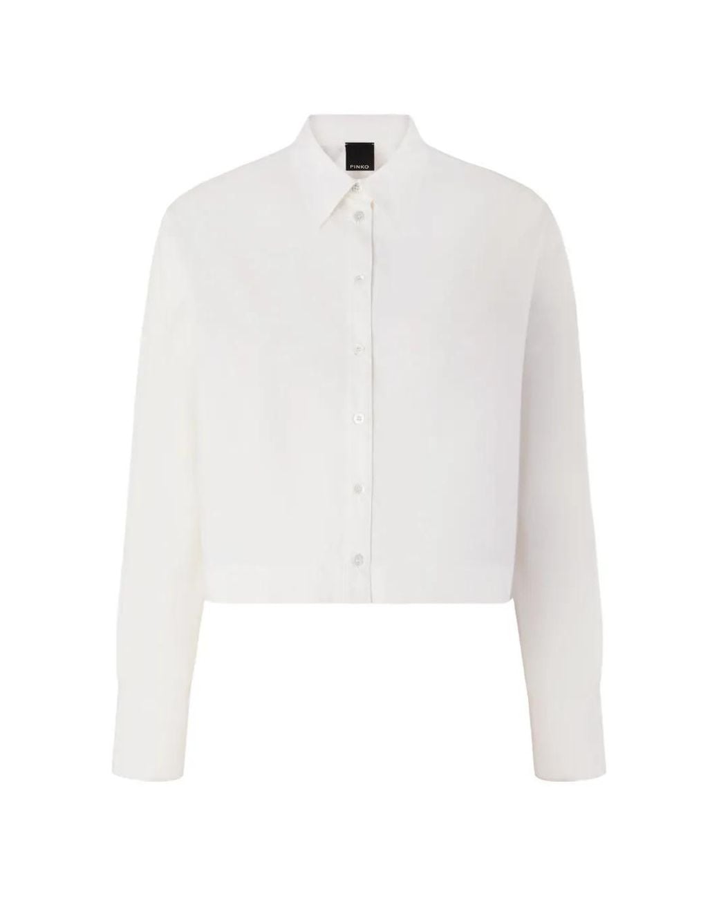 Pinko White Carne Cropped Shirt With Gathered Back