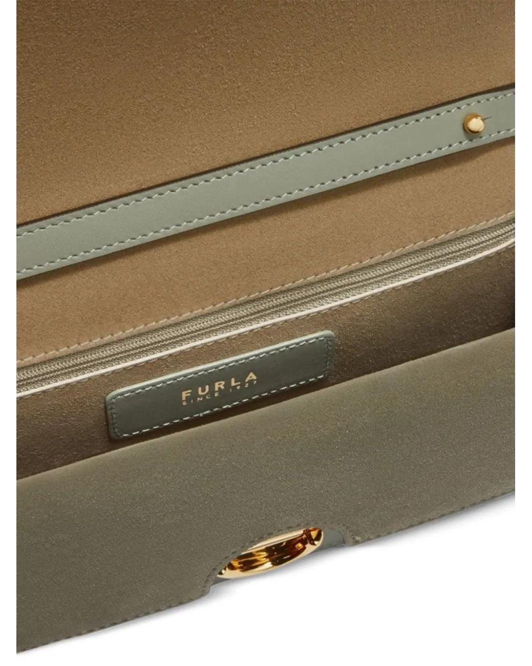 Furla Gray Logo-Plaque Chain-Link Shoulder Bag