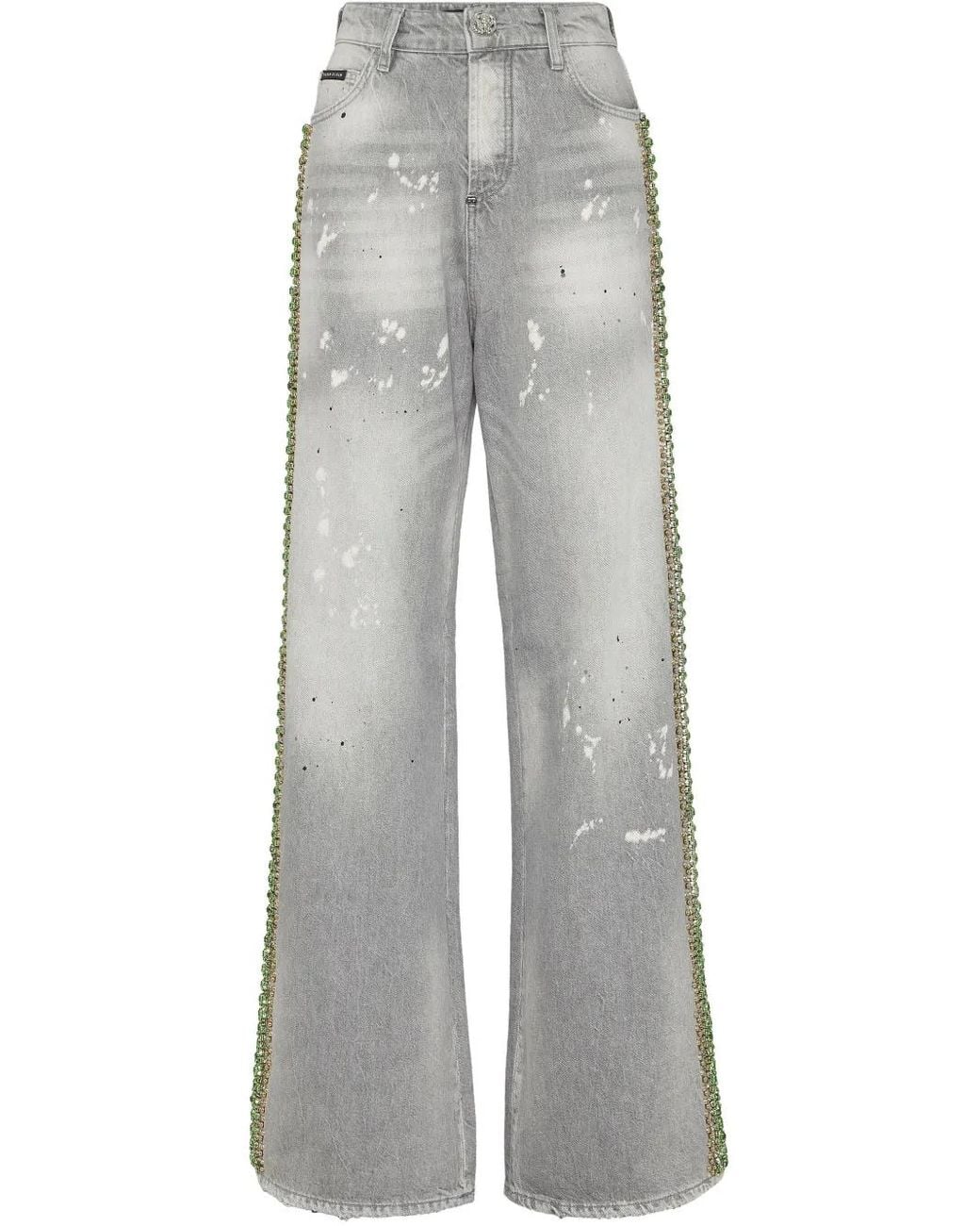 Philipp Plein Gray Crystal-Embellished Jeans