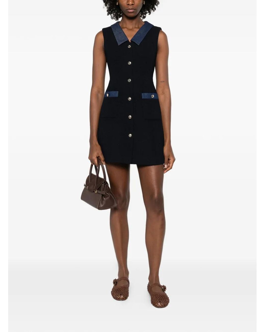 Maje Black Tweed Dress With Denim Details