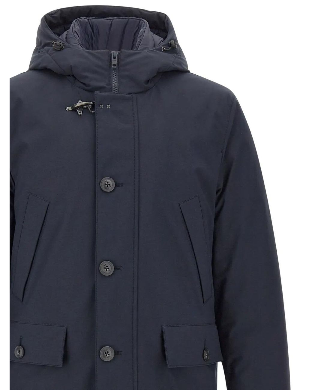 Fay Blue Hooded Button-Fastening Jacket for men