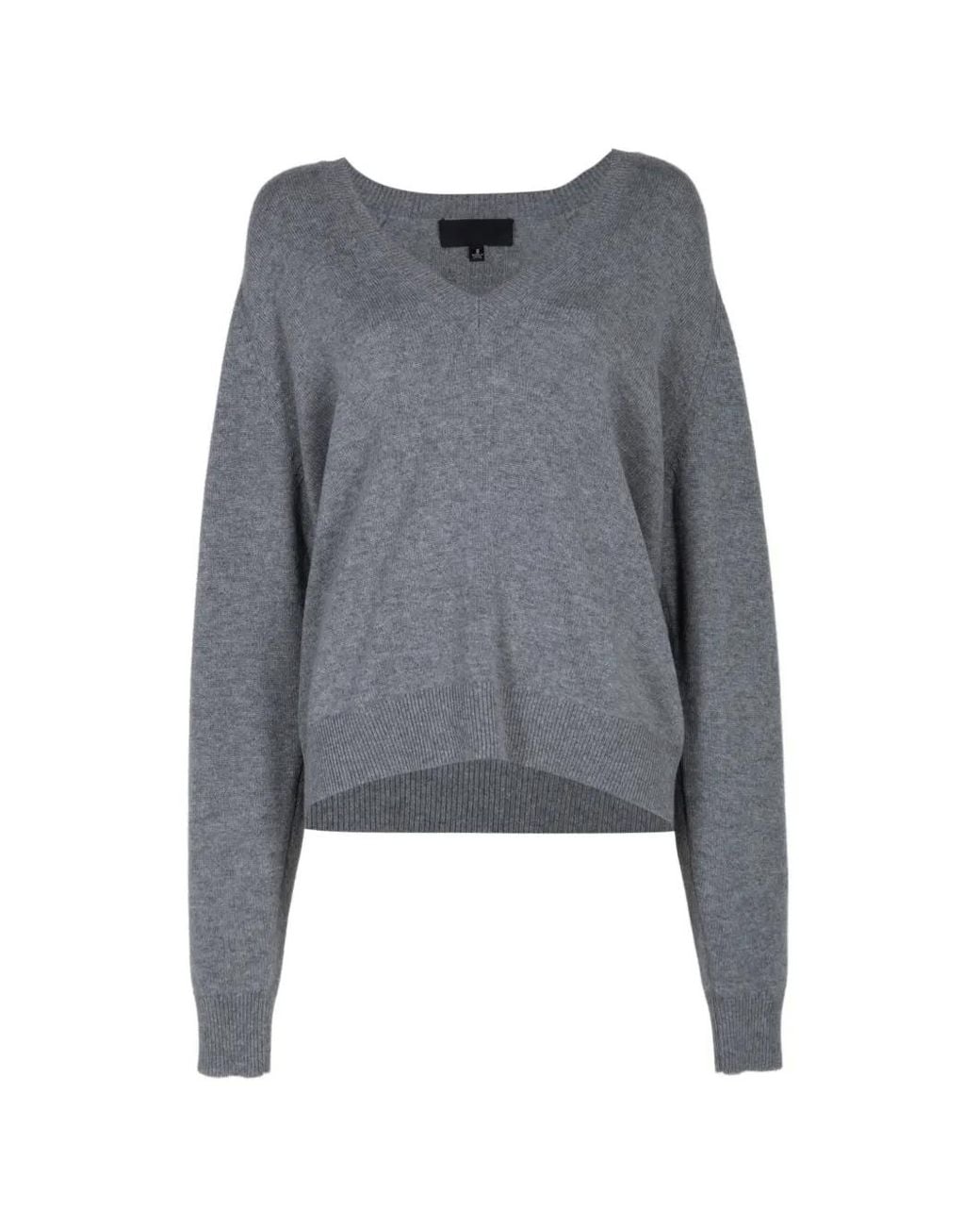 Nili Lotan Gray V-Neck Raglan-Sleeves Sweater
