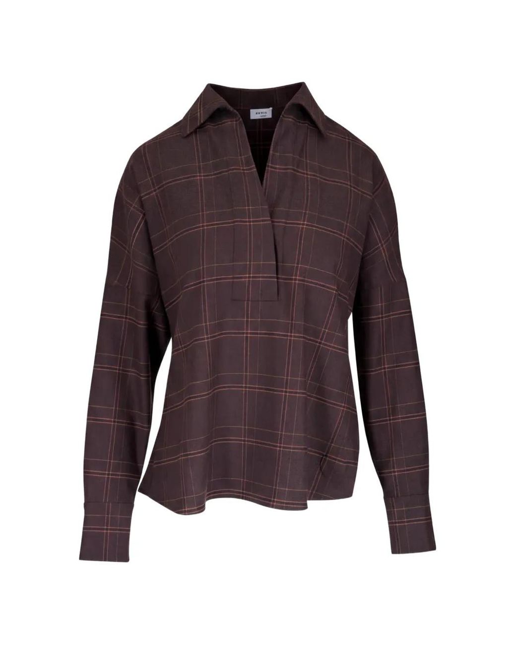 Akris Punto Purple Check-Pattern V-Neck Blouse