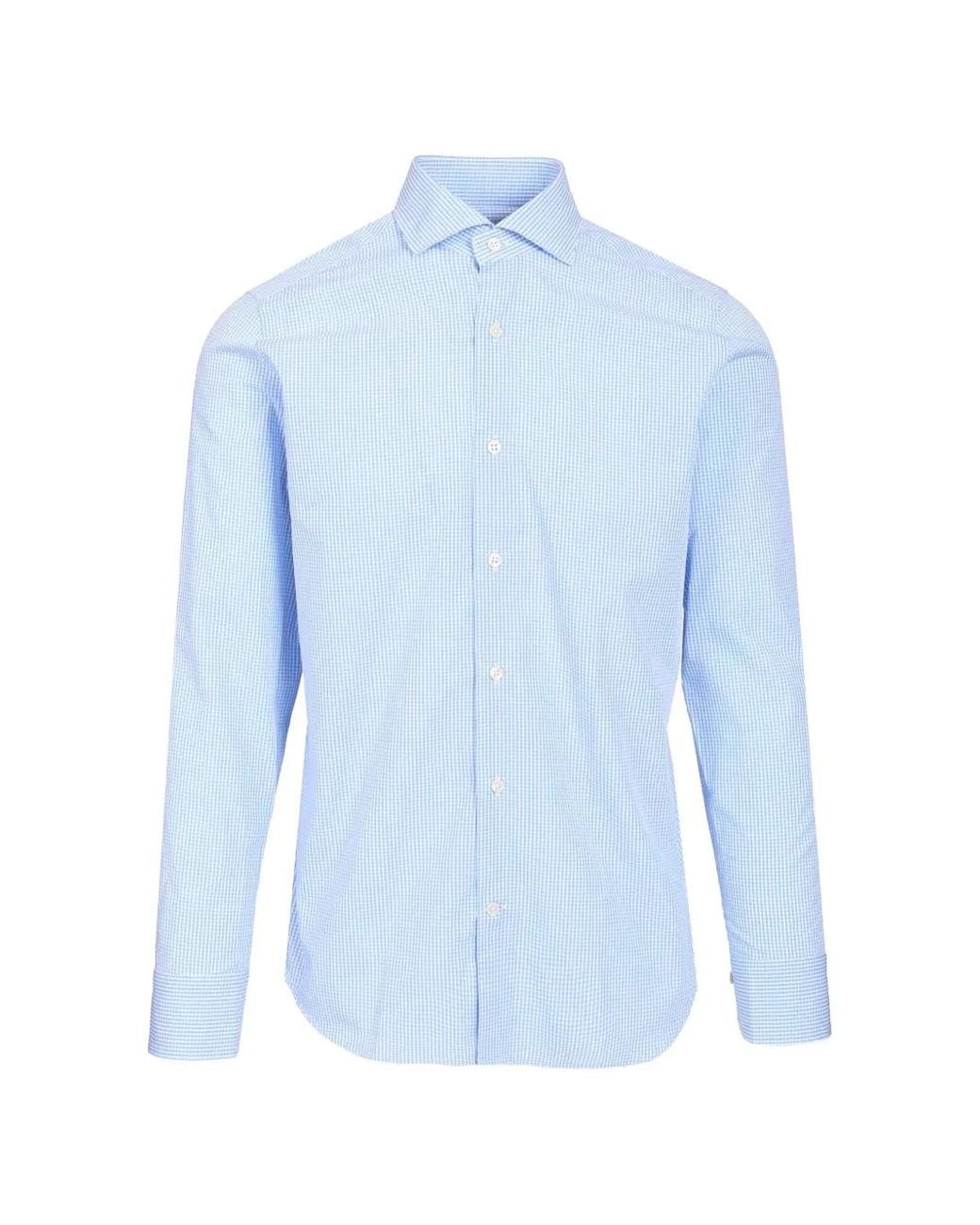 Al Duca D'aosta Blue Vichy Cotton Shirt for men