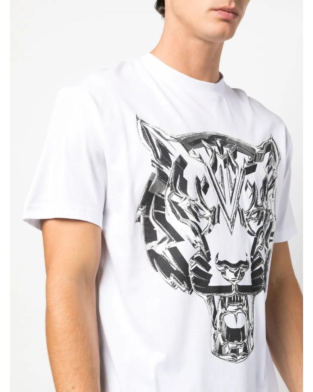 Philipp Plein White Ss Chrome Tiger Cotton T-Shirt for men