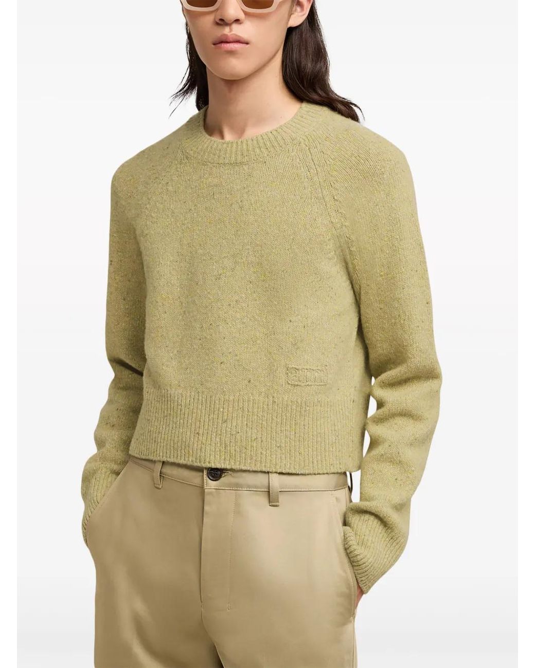 AMI Green Logo-Embroidered Crew-Neck Jumper for men