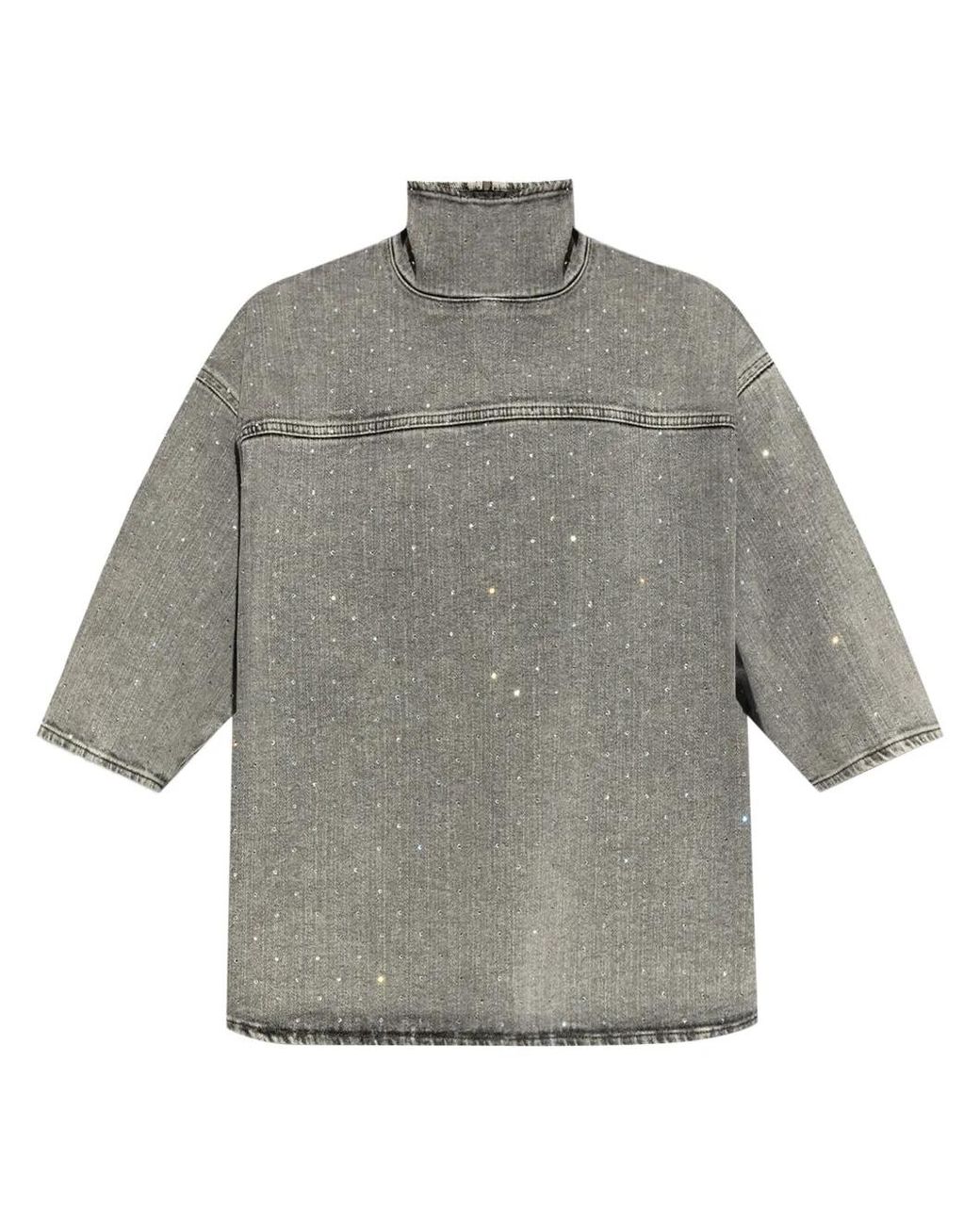 Fabiana Filippi Gray Rhinestone Embroidered Denim Top