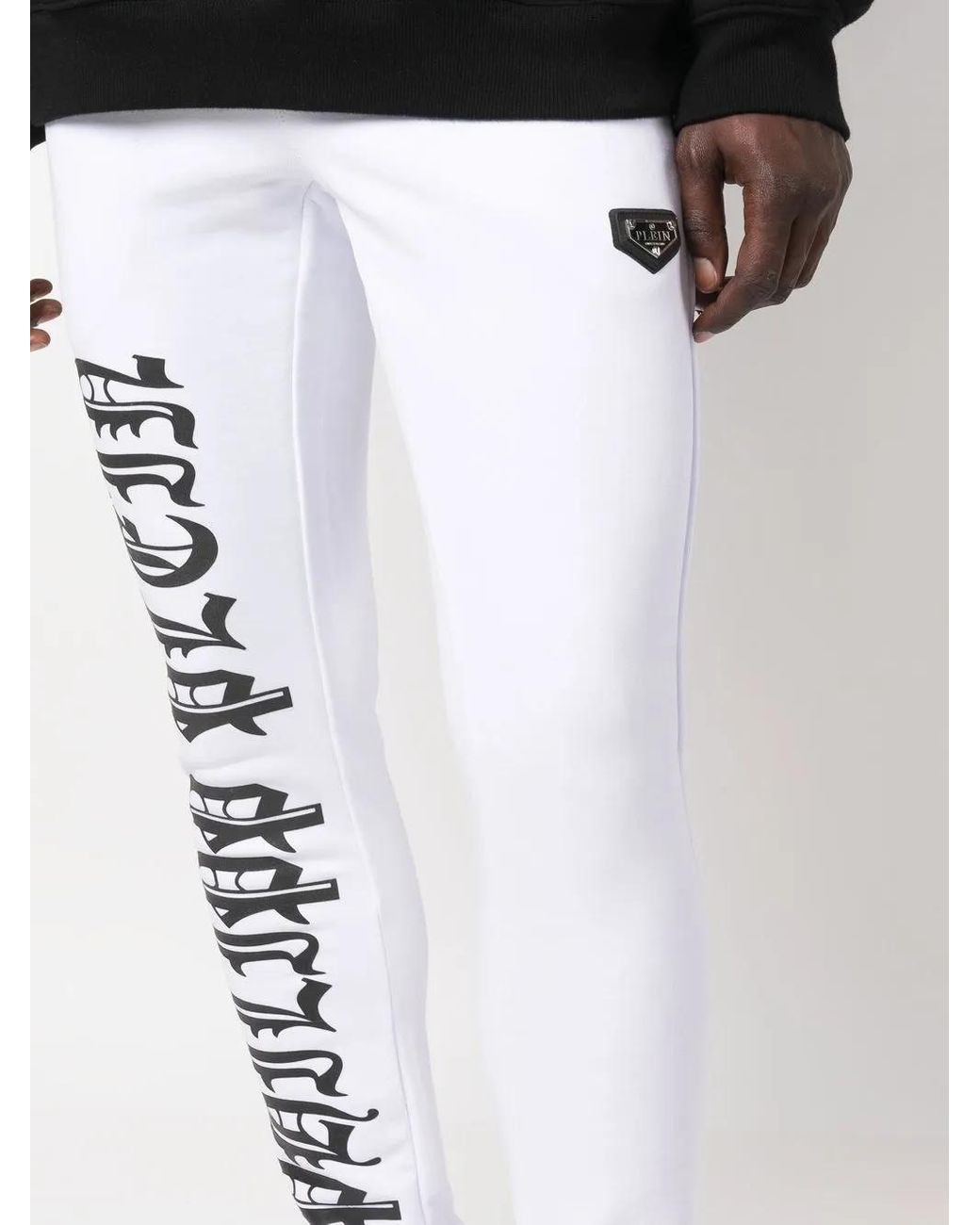 Philipp Plein White Gothic Plein Cotton Track Pants for men
