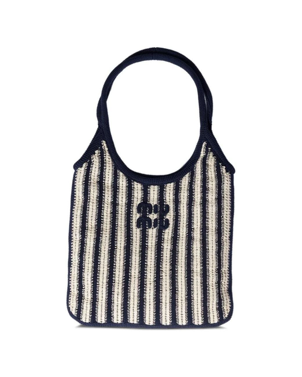 Miu Miu Black Ivy Crocheted Striped Tote Bag