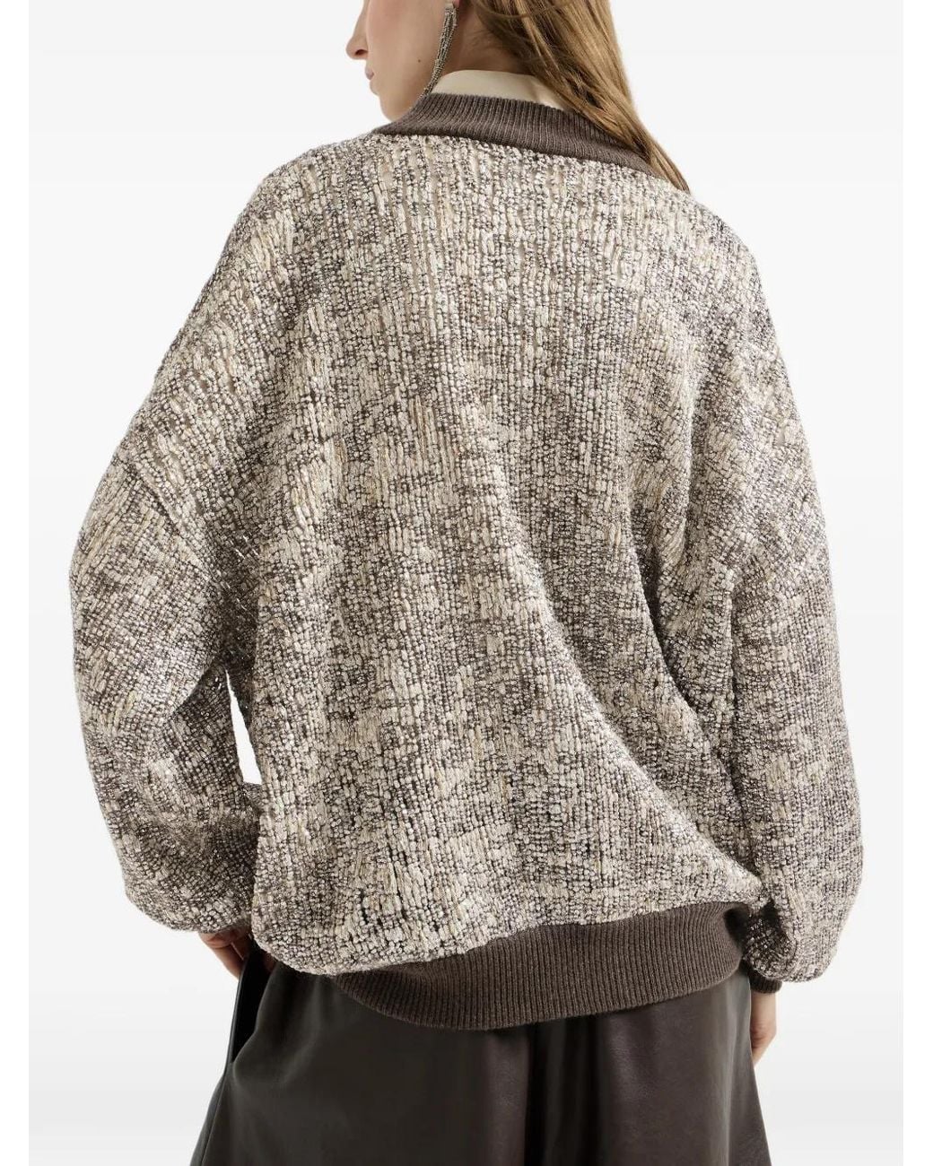 Brunello Cucinelli Brown Dazzling Craquelé Embroidery Cardigan