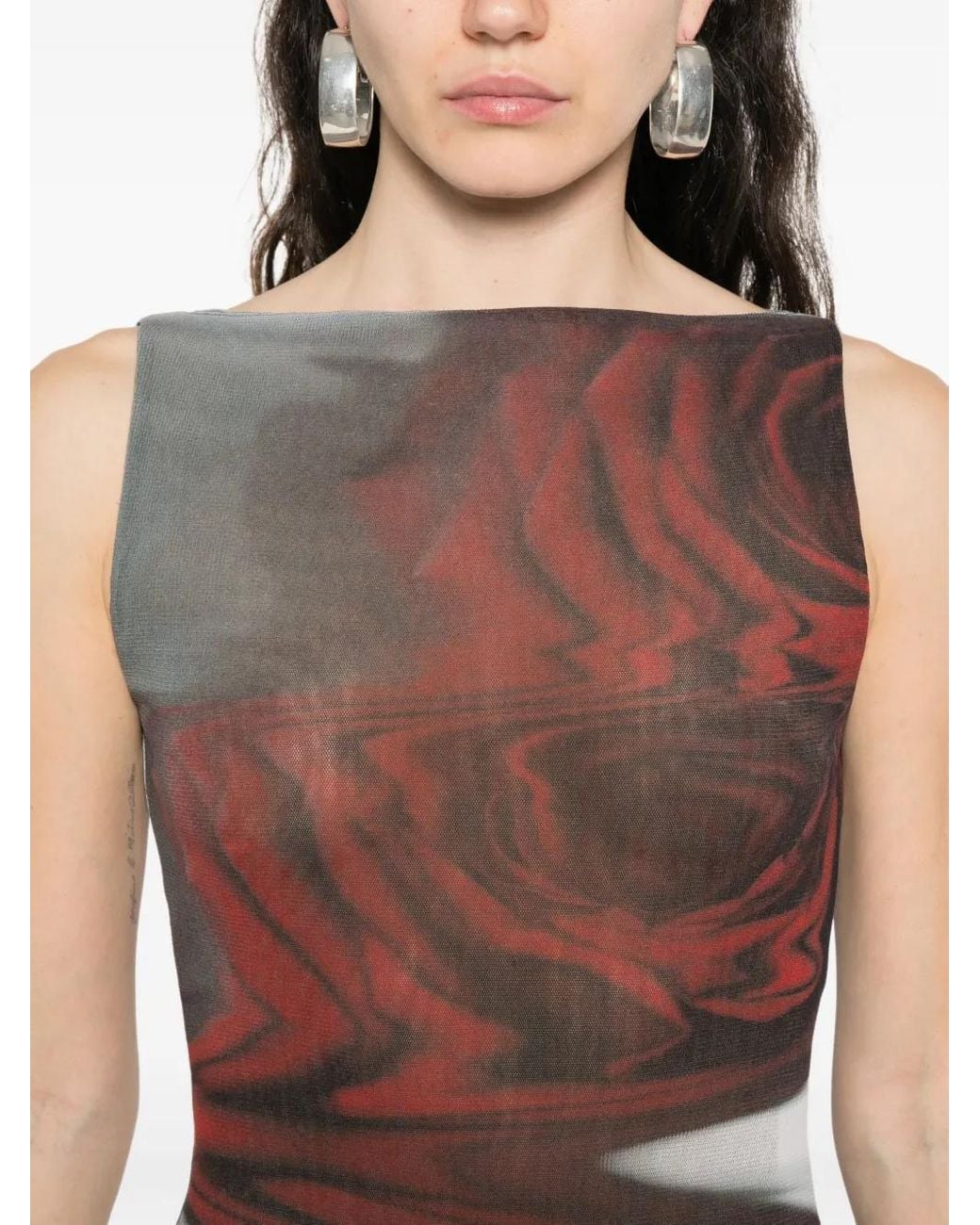 Jean Paul Gaultier Purple Dark Blurry Roses Print Sleeveless Tulle Maxi Dress